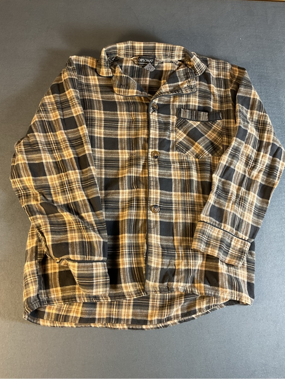 Black and Tan Plaid Button-Down Shirt